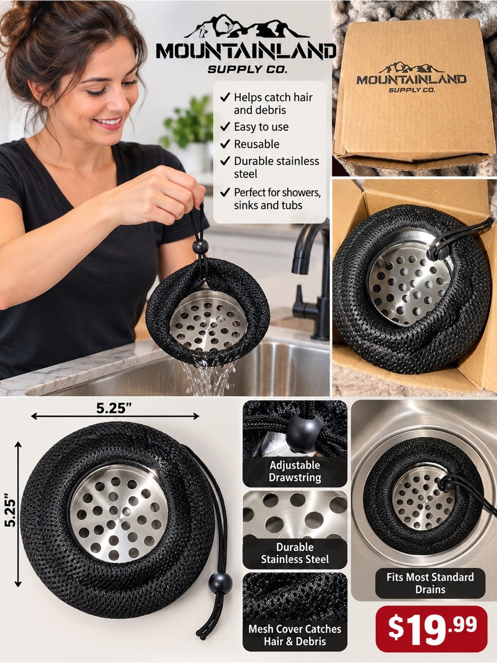 Black Hair Catcher for Sinks & Showers